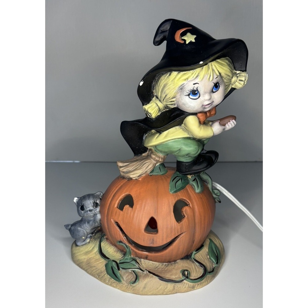 🎃Halloween Witch Lantern Izzie's First‎ Ride Pumpkin Cat Ceramic Hobbyist Light